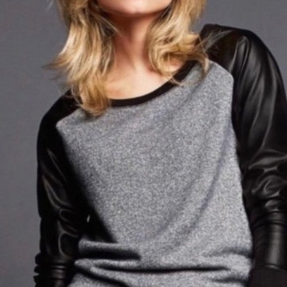 Victoria's Secret Tops - Victoria’s Secret Gray/Faux Leather Sweatshirt Short Medium
